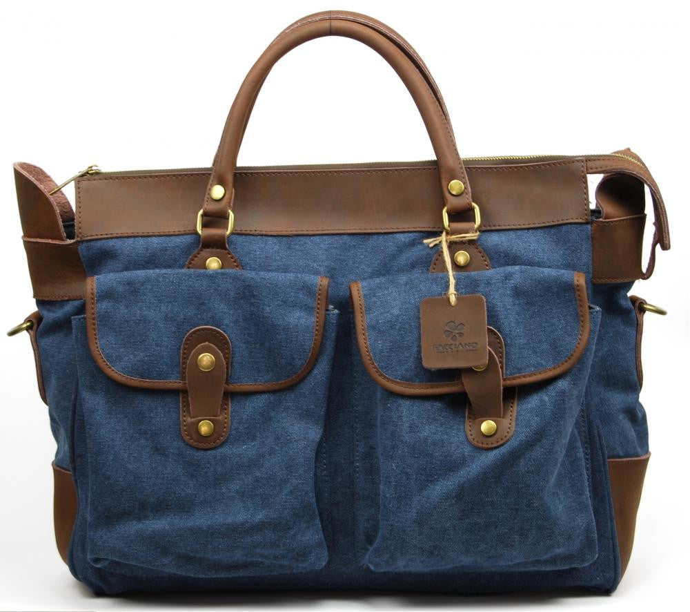 Sac week-end et voyage en cuir et toile ZANZIBAR Bleu denim