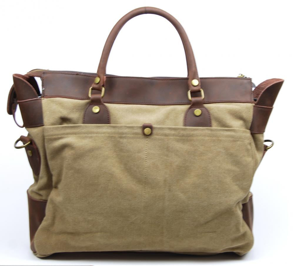 Sac week-end et voyage en cuir et toile ZANZIBAR Kaki clair