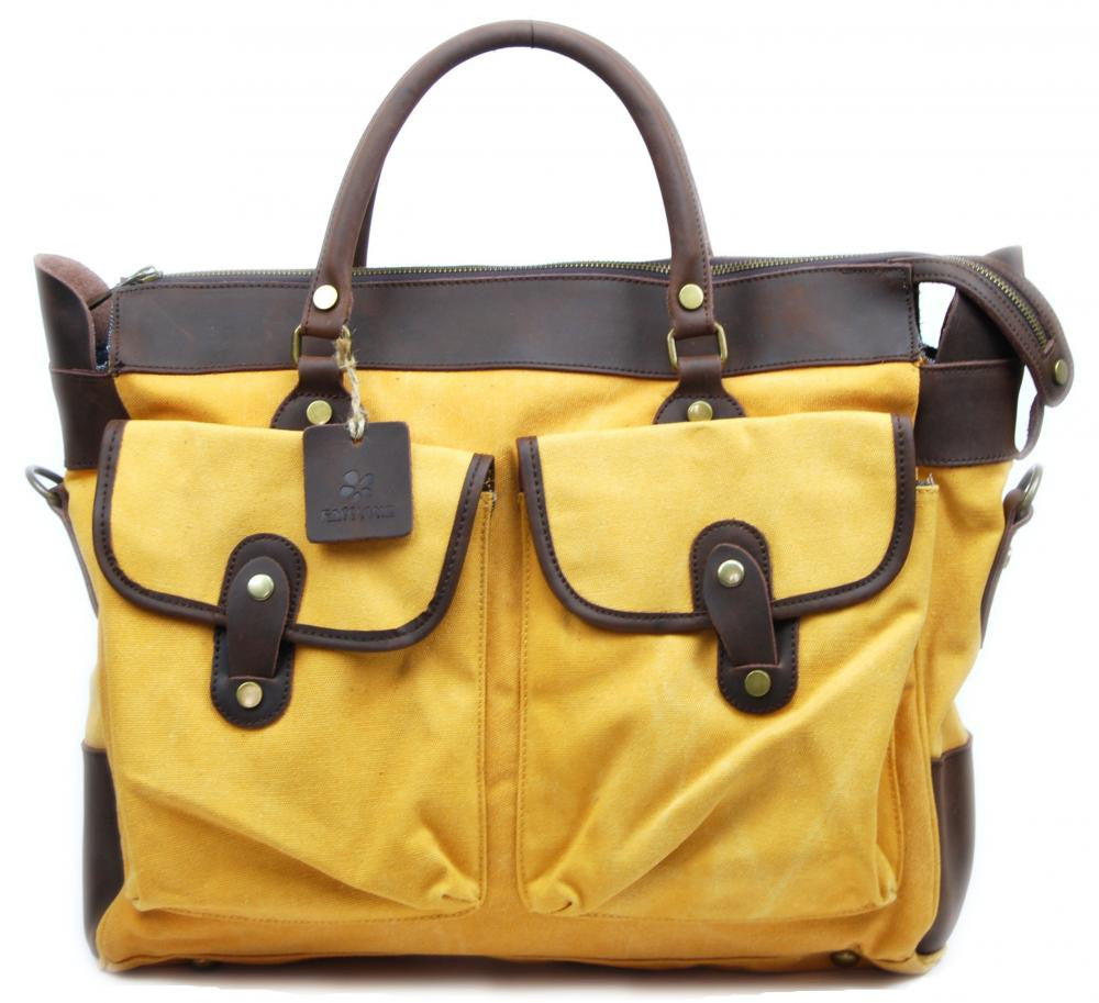 Sac week-end et voyage en cuir et toile ZANZIBAR Jaune tournesol
