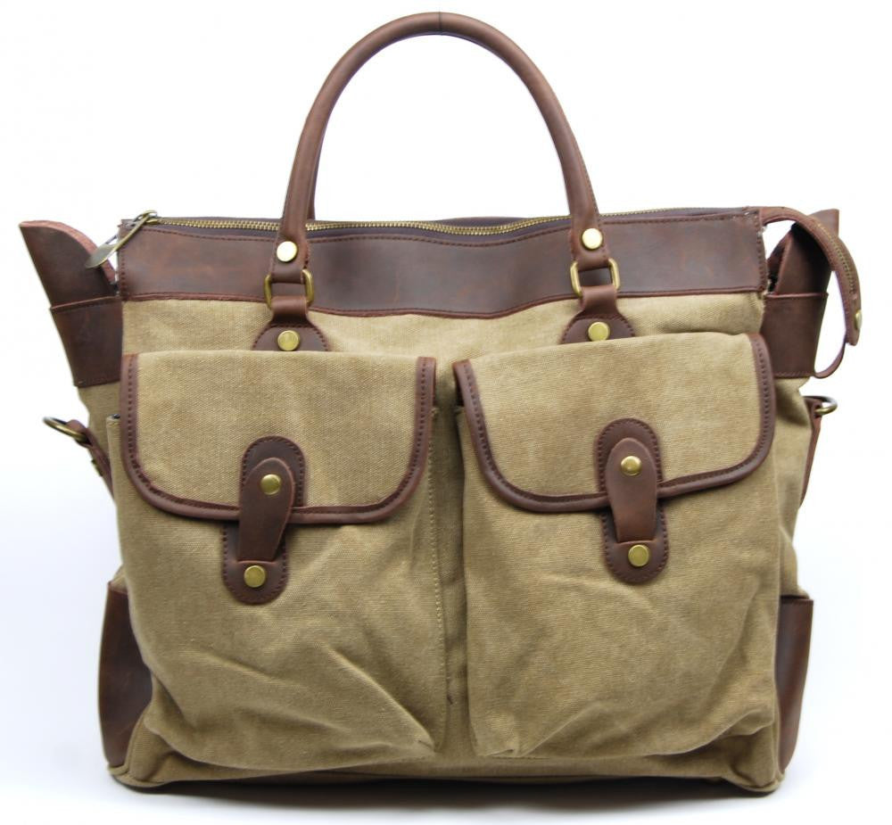 Sac week-end et voyage en cuir et toile ZANZIBAR Kaki clair
