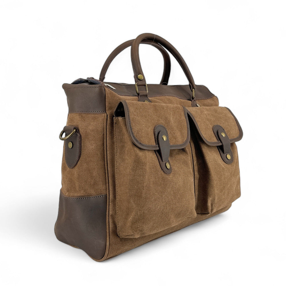Sac week-end et voyage en cuir et toile ZANZIBAR Camel foncé