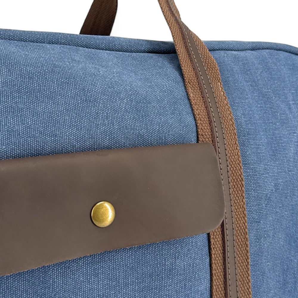 Sac week-end en toile et cuir PALAWAN Bleu denim