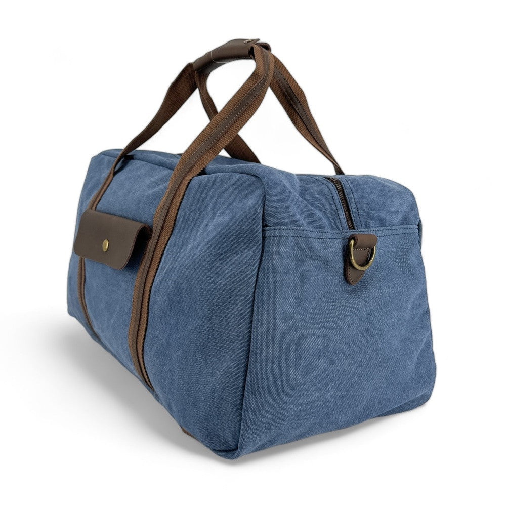 Sac week-end en toile et cuir PALAWAN Bleu denim