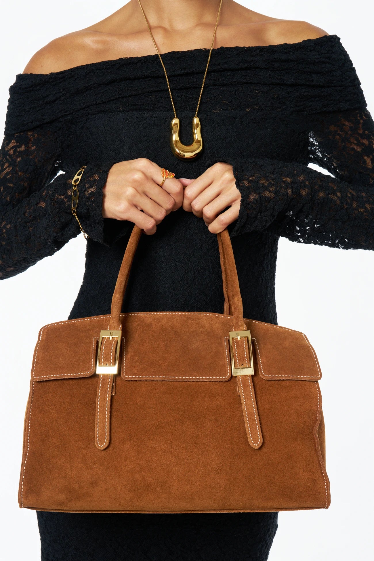 Sac mallette en daim WHAT'S UP Camel foncé