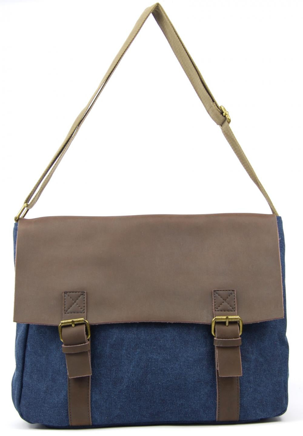 Sacoche cuir et toile CANCUN Bleu denim