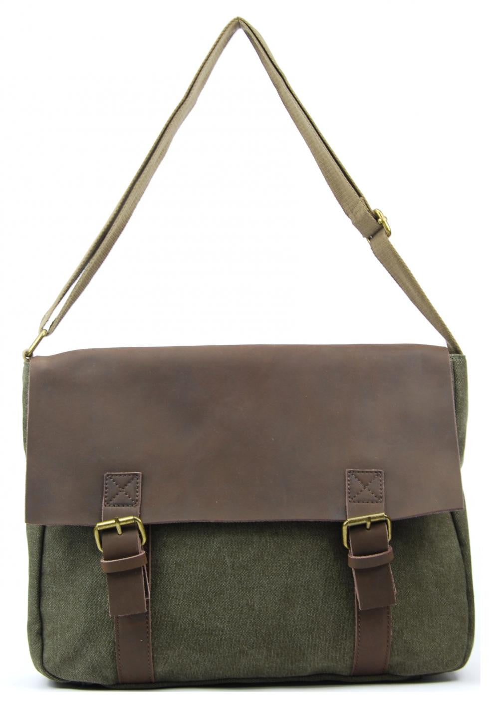 Sacoche cuir et toile CANCUN Vert olive