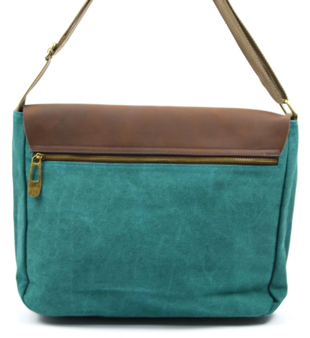 Sacoche cuir et toile CANCUN Vert Véronèse