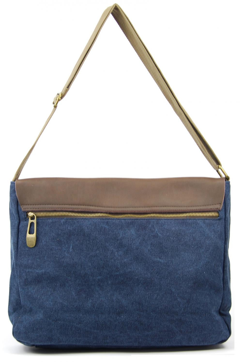 Sacoche cuir et toile CANCUN Bleu denim