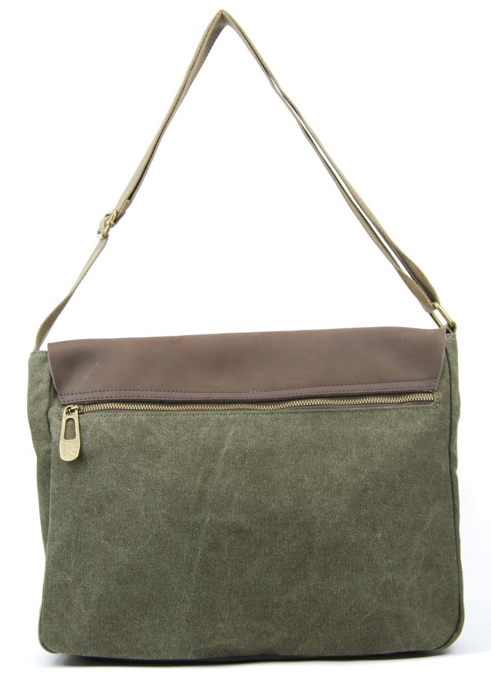 Sacoche cuir et toile CANCUN Vert olive
