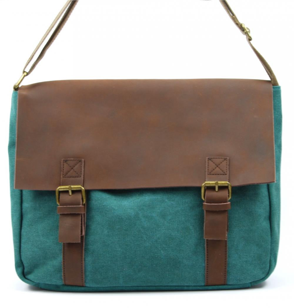 Sacoche cuir et toile CANCUN Vert Véronèse