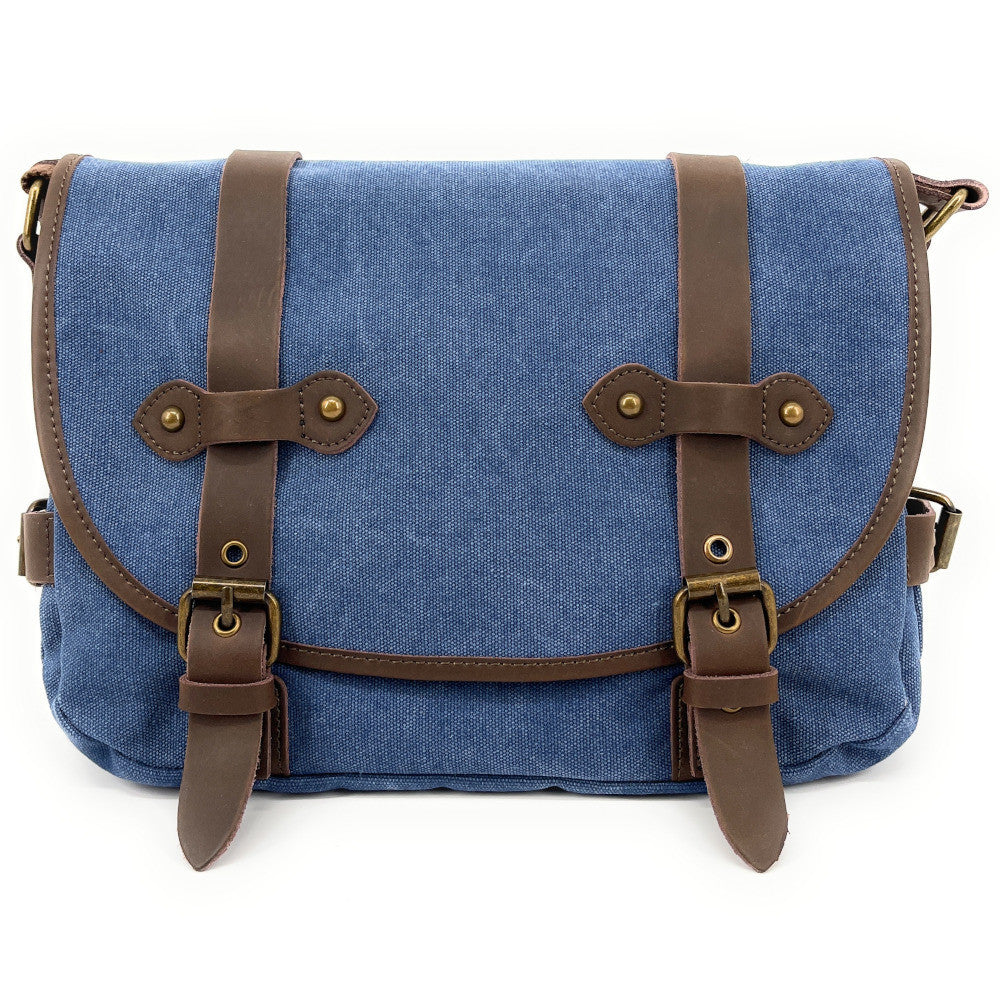 Sacoche cuir et toile PAPEY Bleu denim