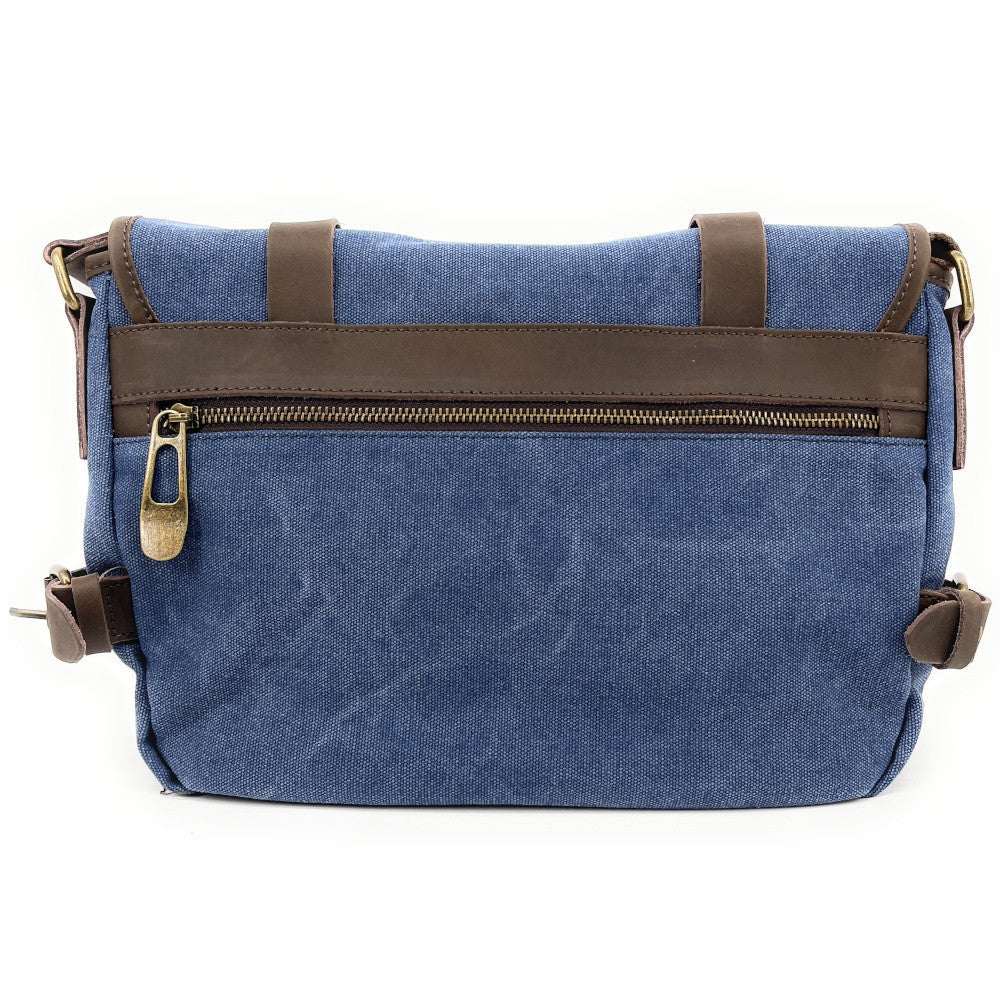 Sacoche cuir et toile PAPEY Bleu denim