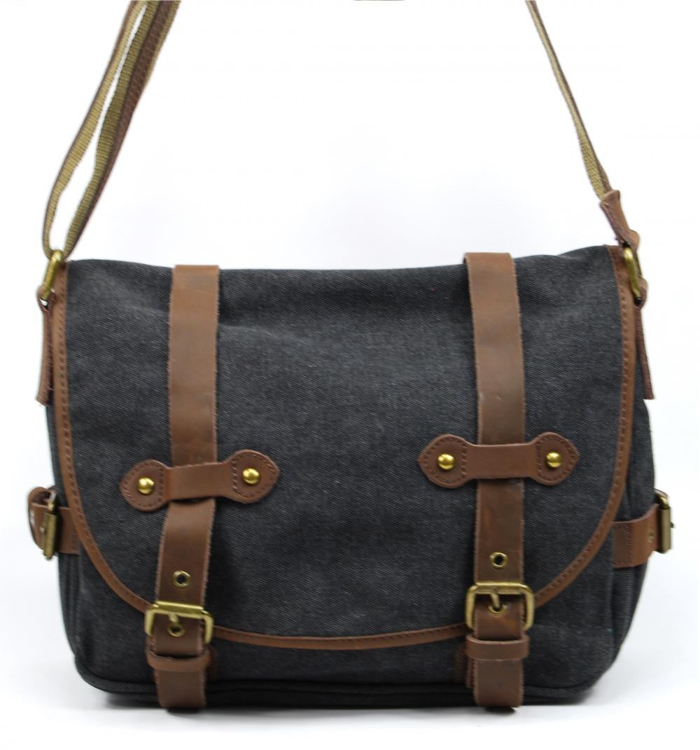 Sacoche cuir et toile PAPEY Noir