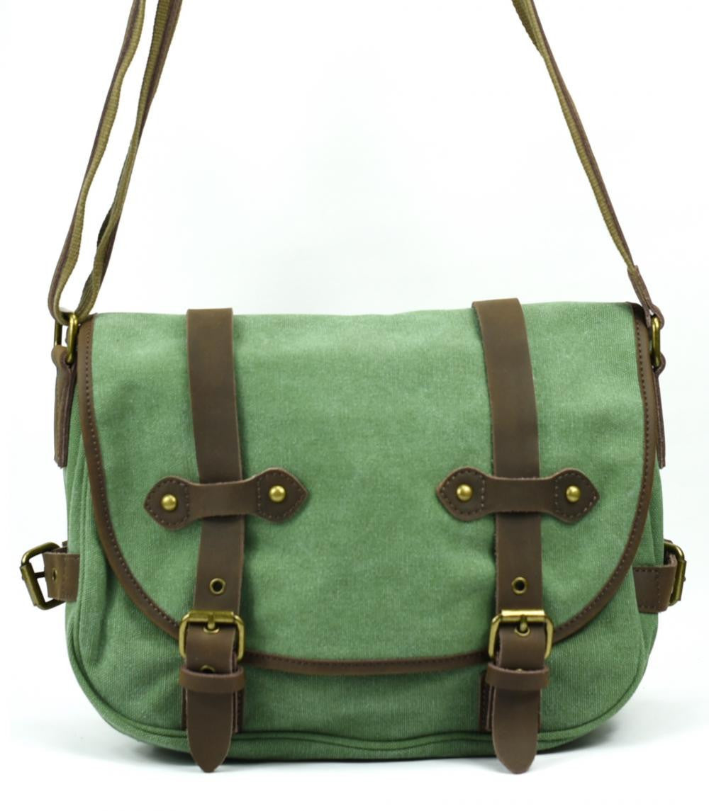 Sacoche cuir et toile PAPEY Menthe givrée