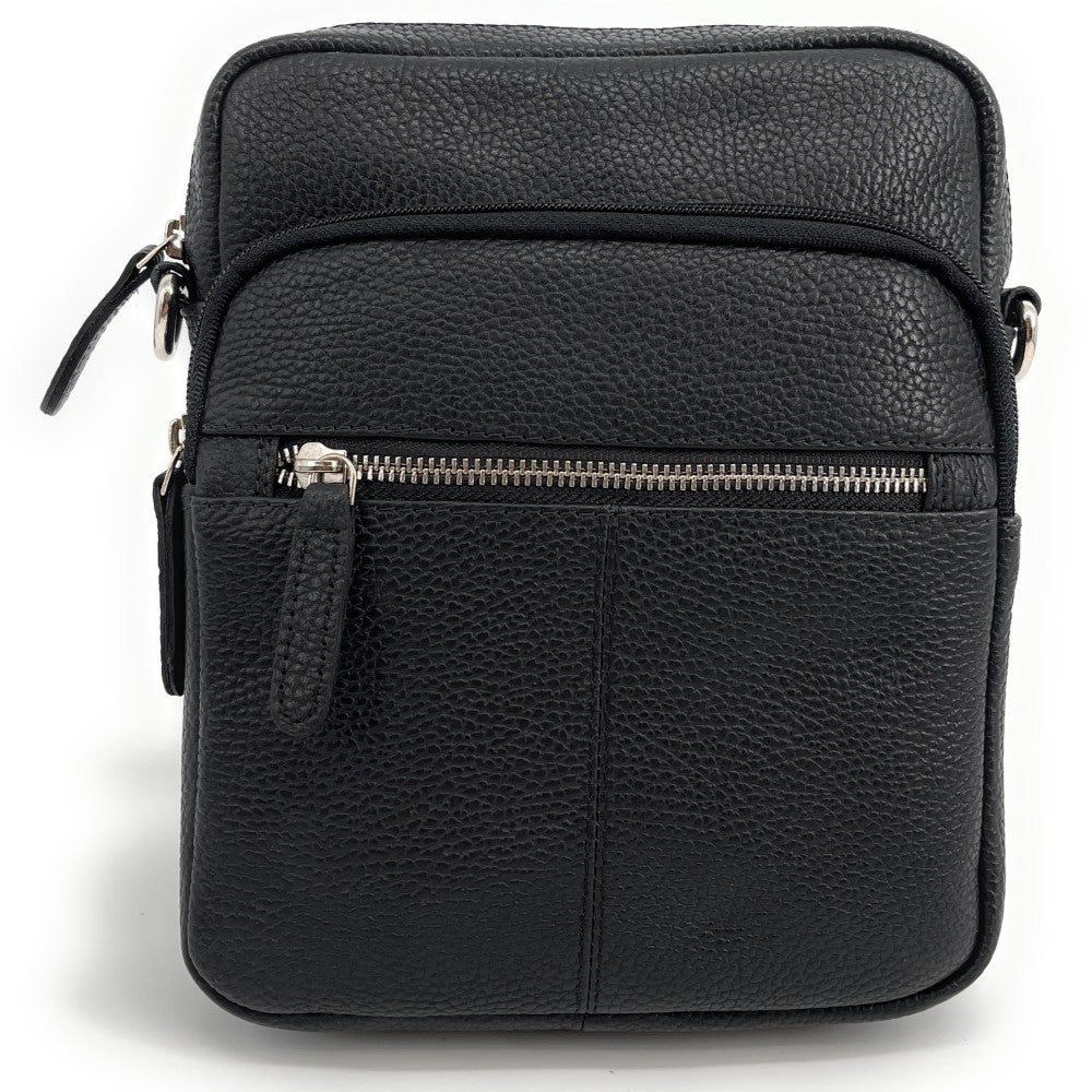 Sacoche homme à bandoulière en cuir grainé PETE Noir