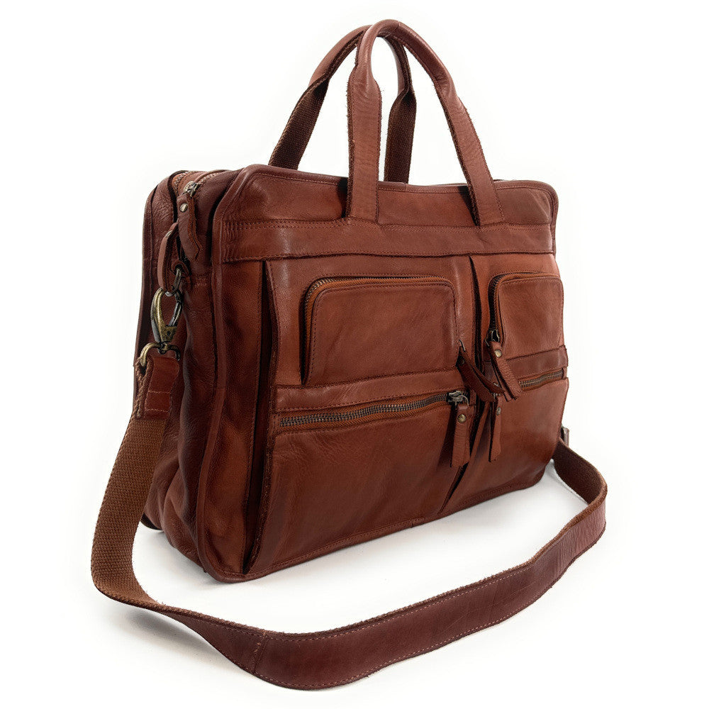 Sacoche en cuir vintage KENOBI Camel foncé