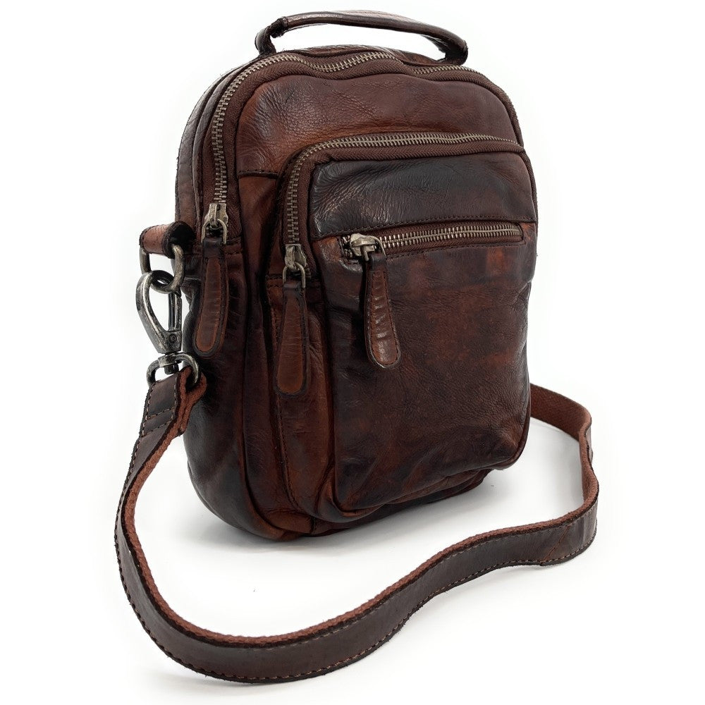 Sacoche en cuir vintage MISTER FRED Châtaigne
