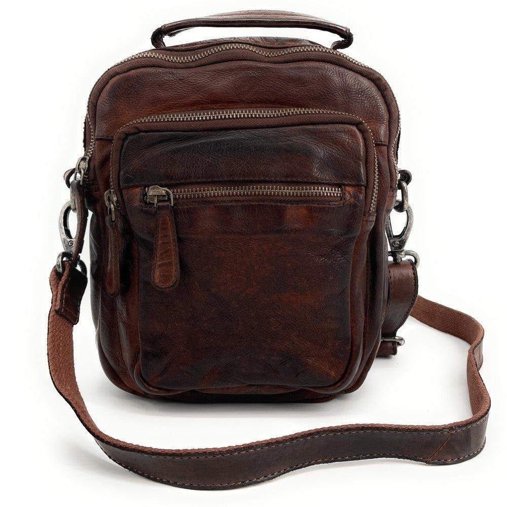 Sacoche en cuir vintage MISTER FRED Châtaigne