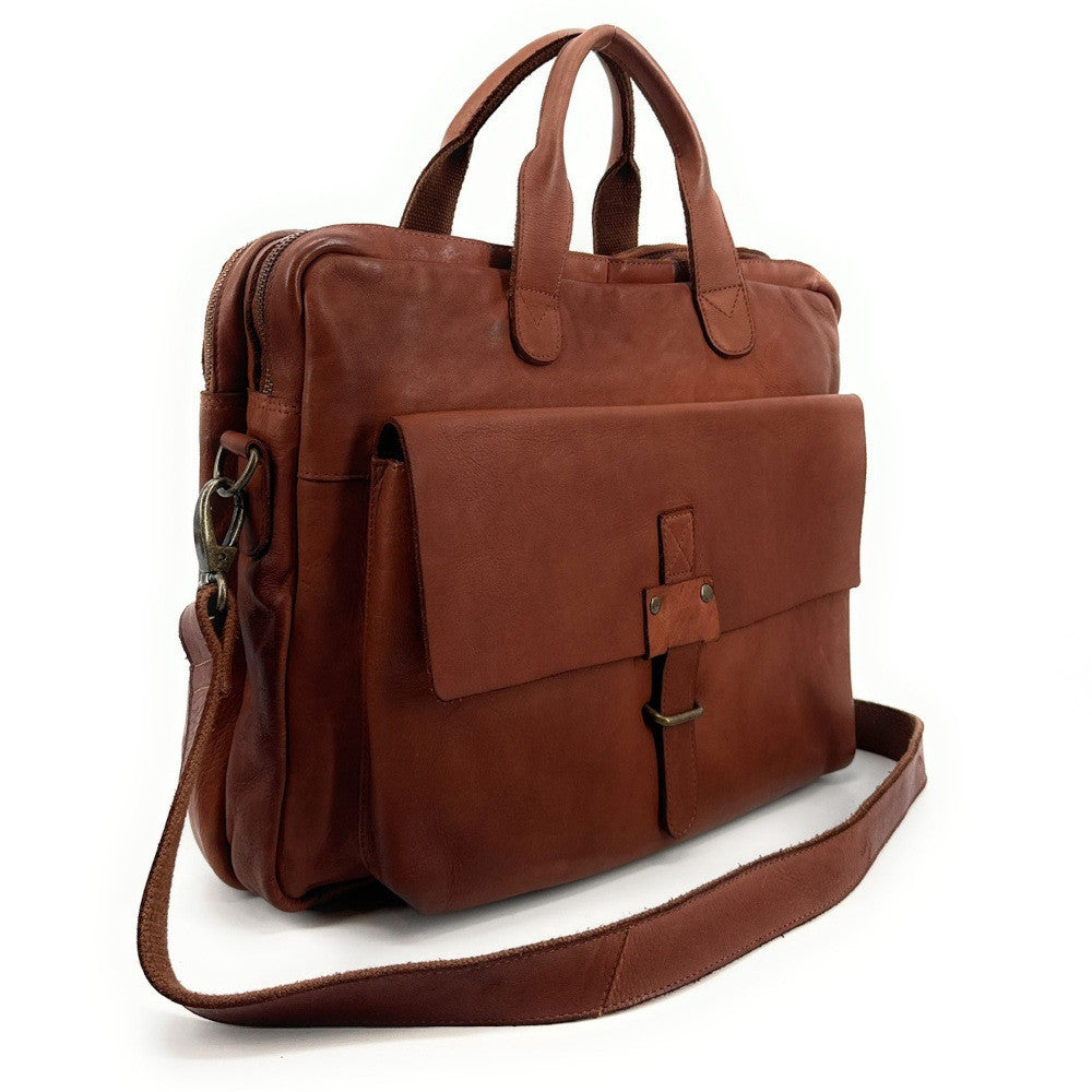 Sacoche en cuir vintage SOLO Camel foncé