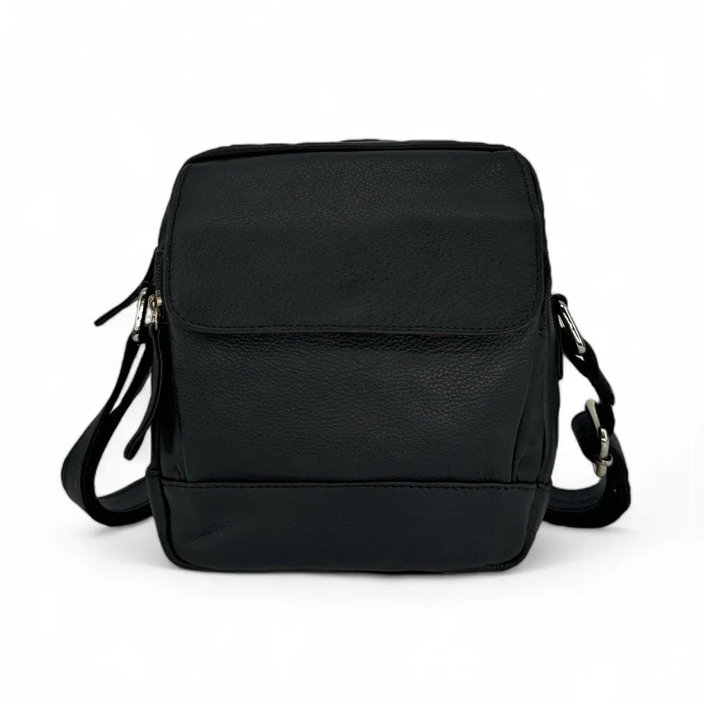 Sacoche homme à bandoulière en cuir lisse KID Noir