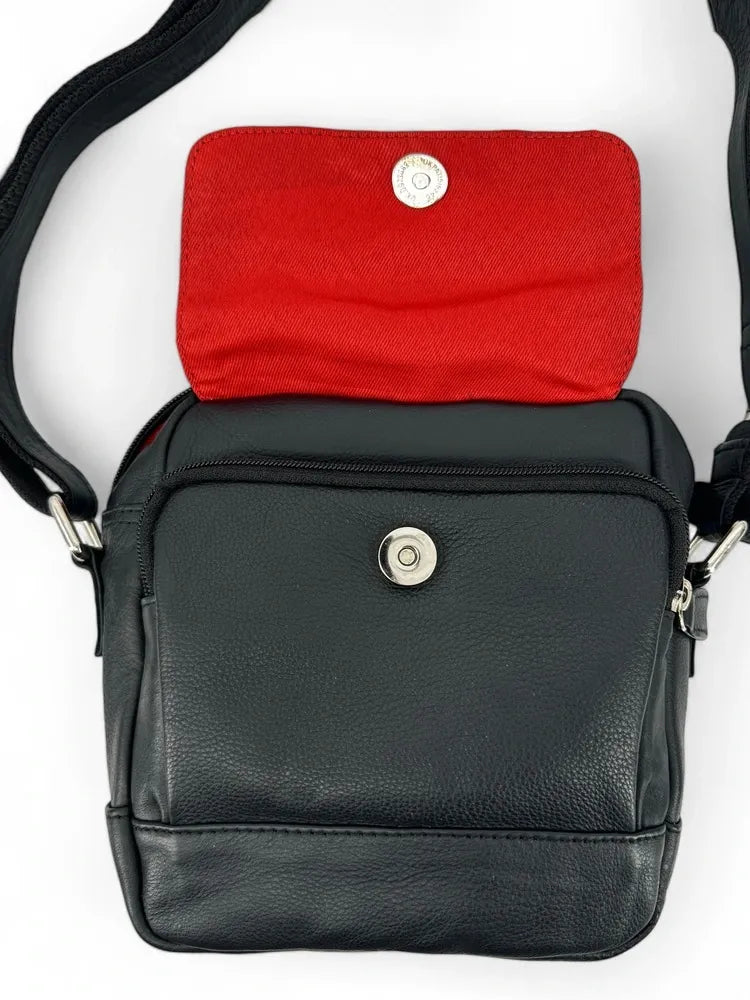 Sacoche homme à bandoulière en cuir lisse KID Noir
