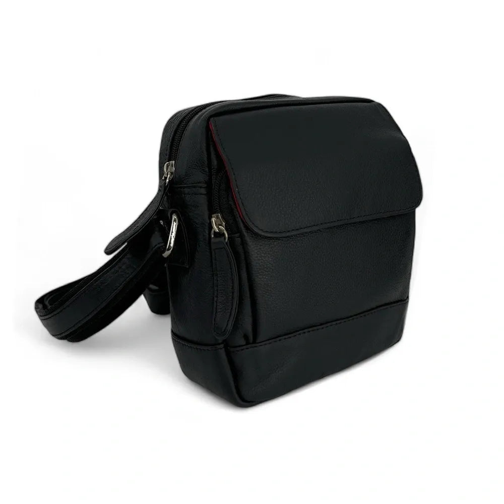 Sacoche homme à bandoulière en cuir lisse KID Noir