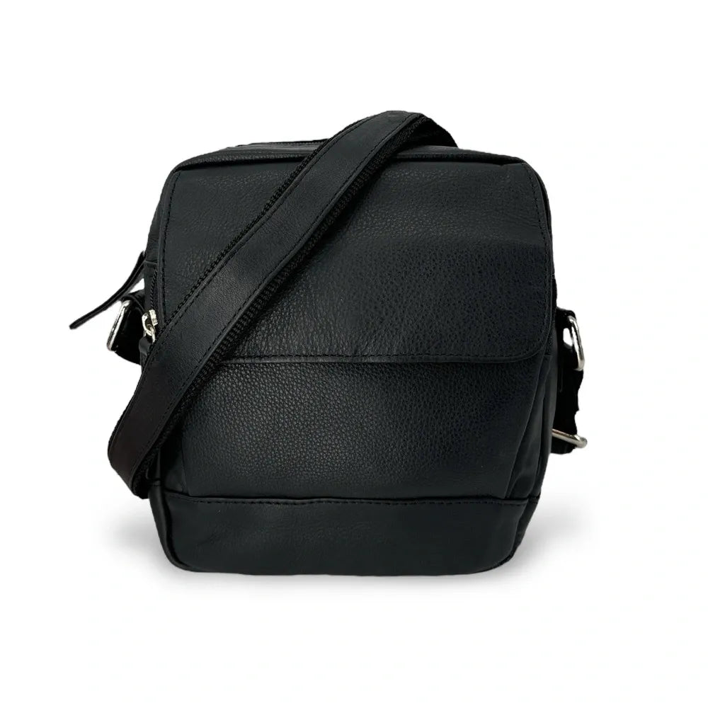 Sacoche homme à bandoulière en cuir lisse KID Noir