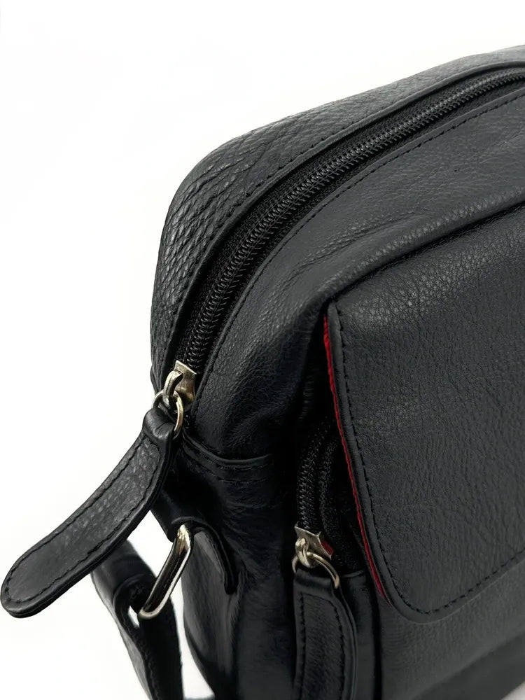 Sacoche homme à bandoulière en cuir lisse KID Noir