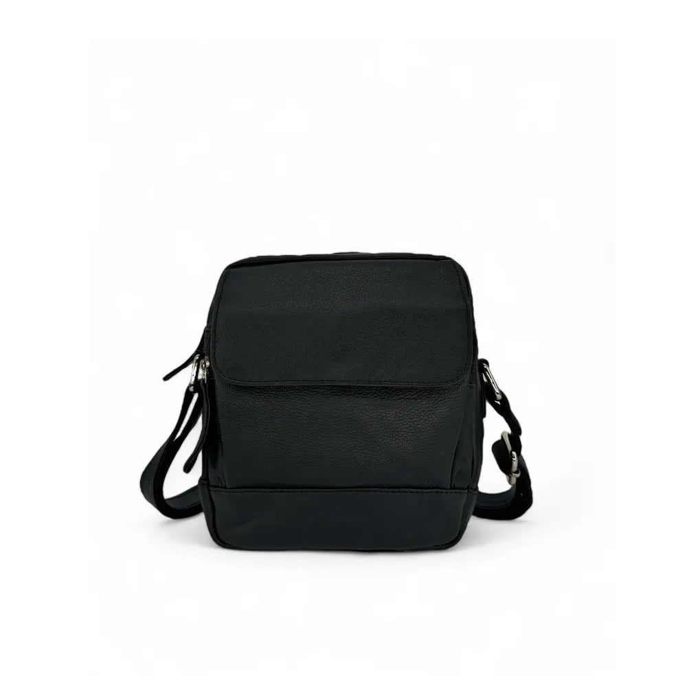 Sacoche homme à bandoulière en cuir lisse KID Noir