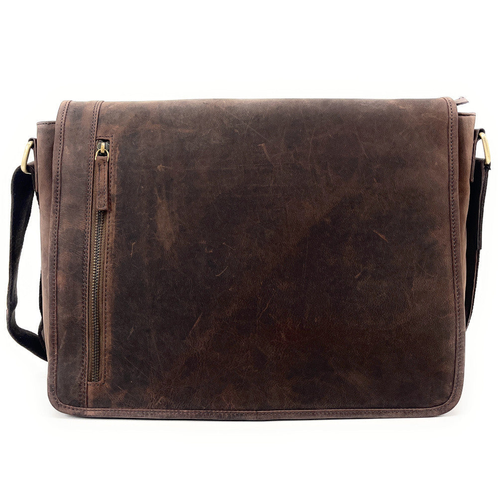 Sacoche homme à bandoulière en cuir used look CAMBRIDGE Chocolat