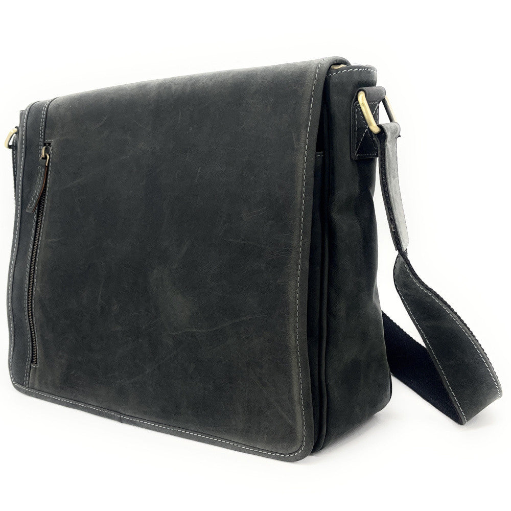 Sacoche homme à bandoulière en cuir used look CAMBRIDGE Noir