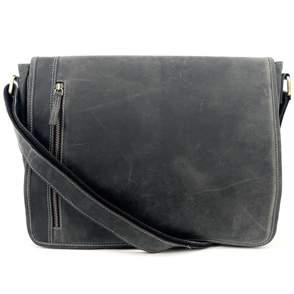 Sacoche homme à bandoulière en cuir used look CAMBRIDGE Noir