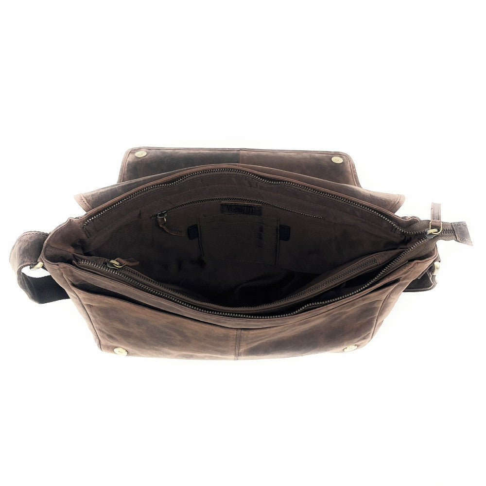 Sacoche homme à bandoulière en cuir used look CAMBRIDGE Chocolat
