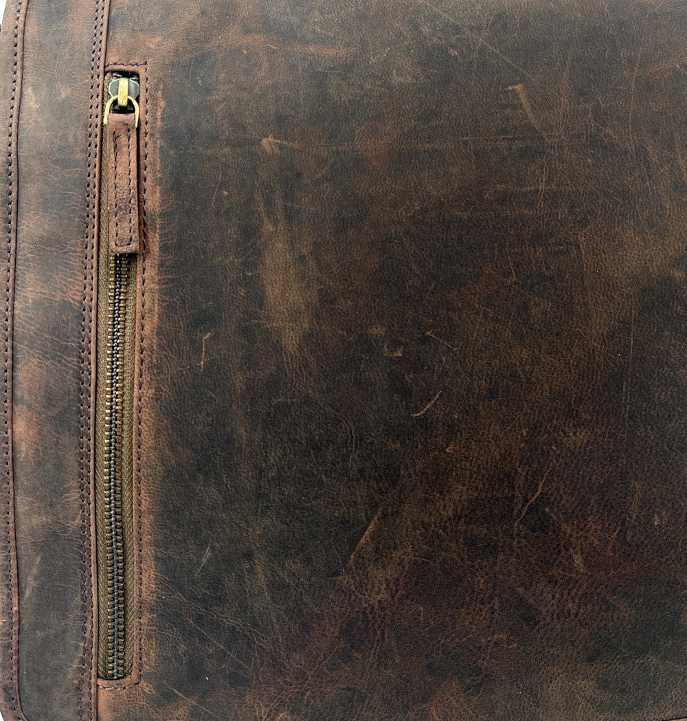 Sacoche homme à bandoulière en cuir used look CAMBRIDGE Chocolat