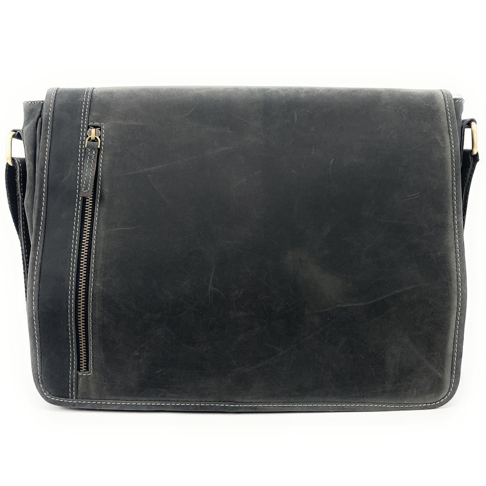 Sacoche homme à bandoulière en cuir used look CAMBRIDGE Noir