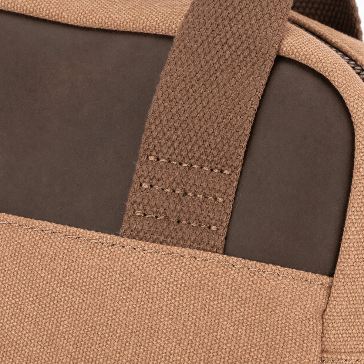 Bolso bandolera de lona y piel VANEAU – Marrón camel oscuro