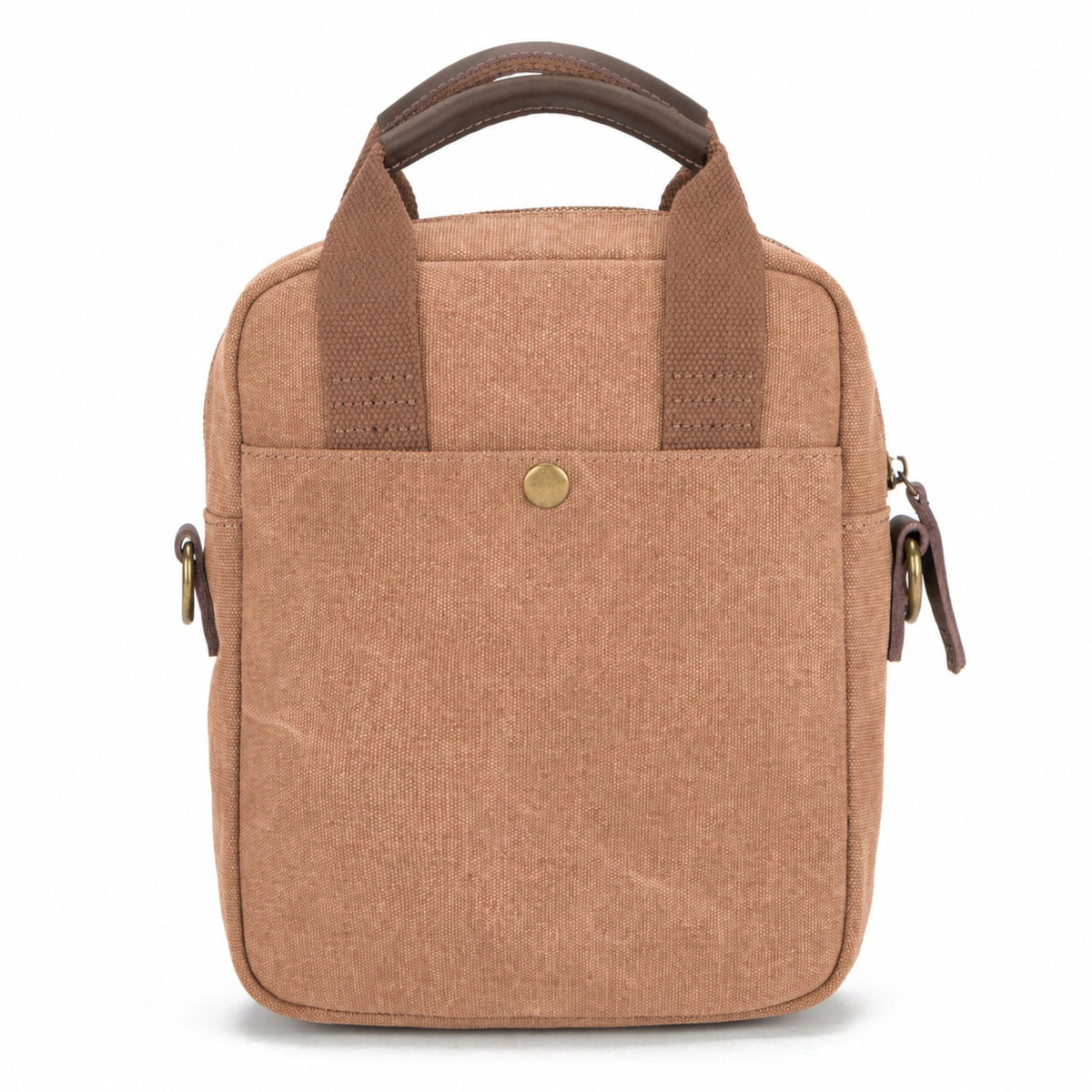 Bolso bandolera de lona y piel VANEAU – Marrón camel oscuro