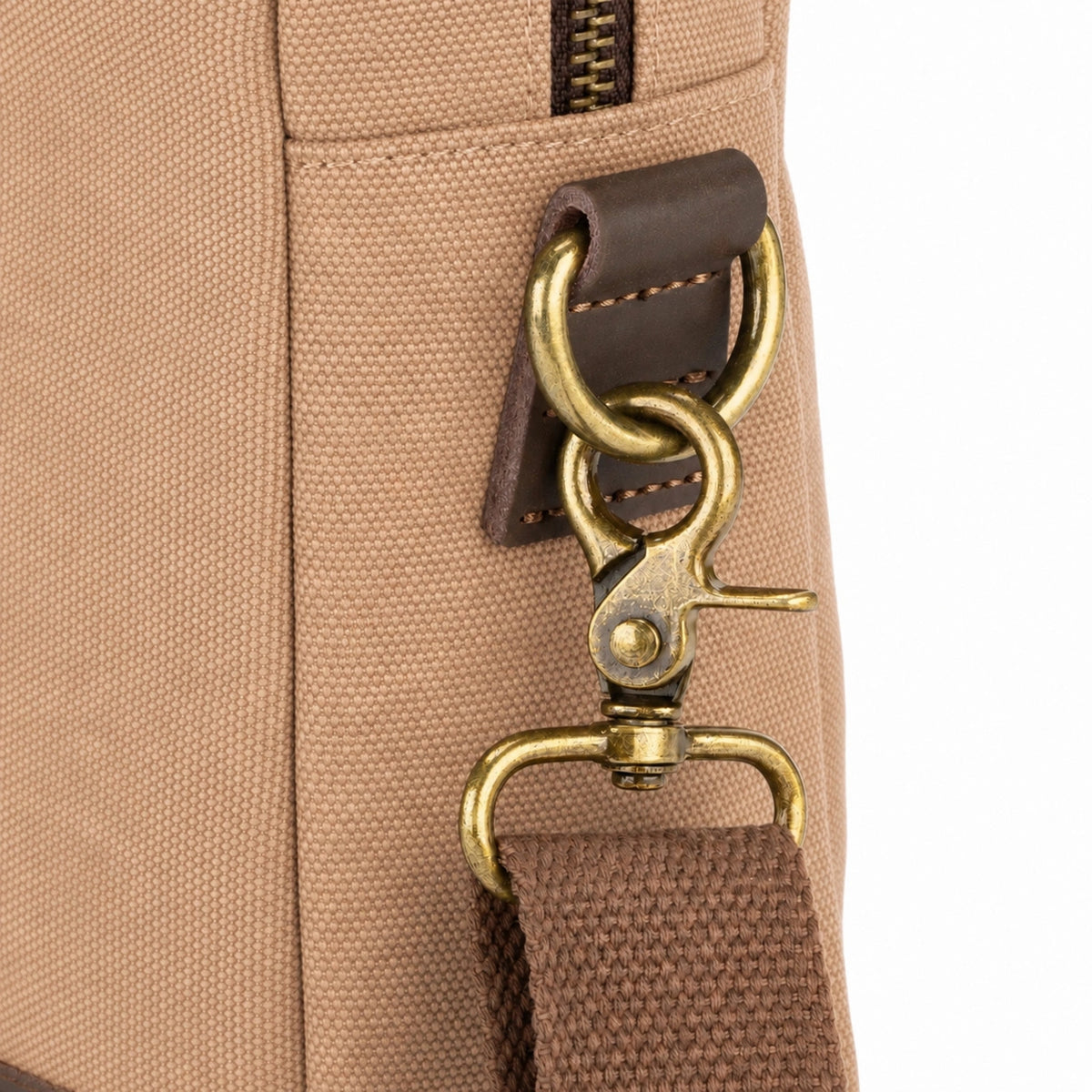 Bolso bandolera de lona y piel VANEAU – Marrón camel oscuro