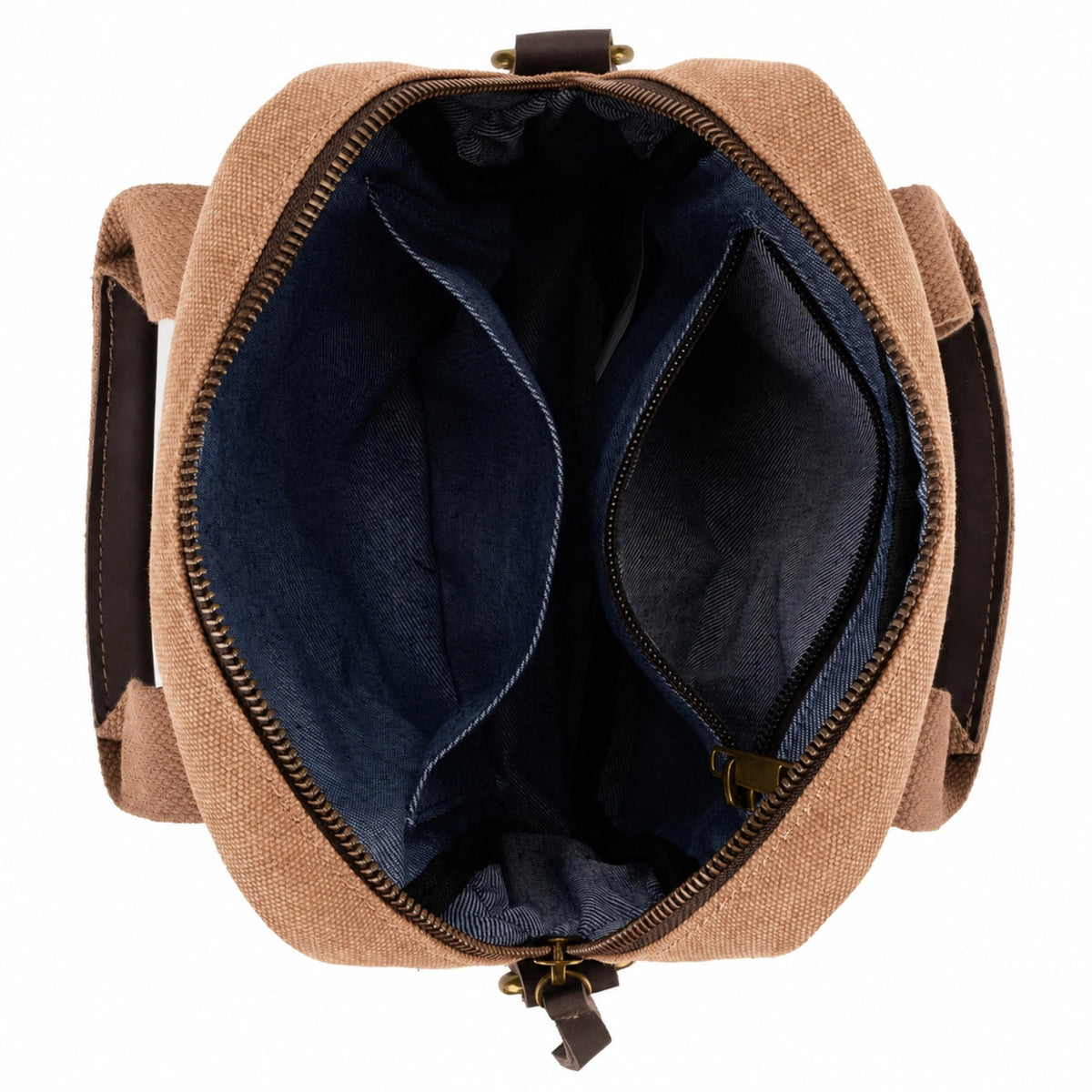 Bolso bandolera de lona y piel VANEAU – Marrón camel oscuro