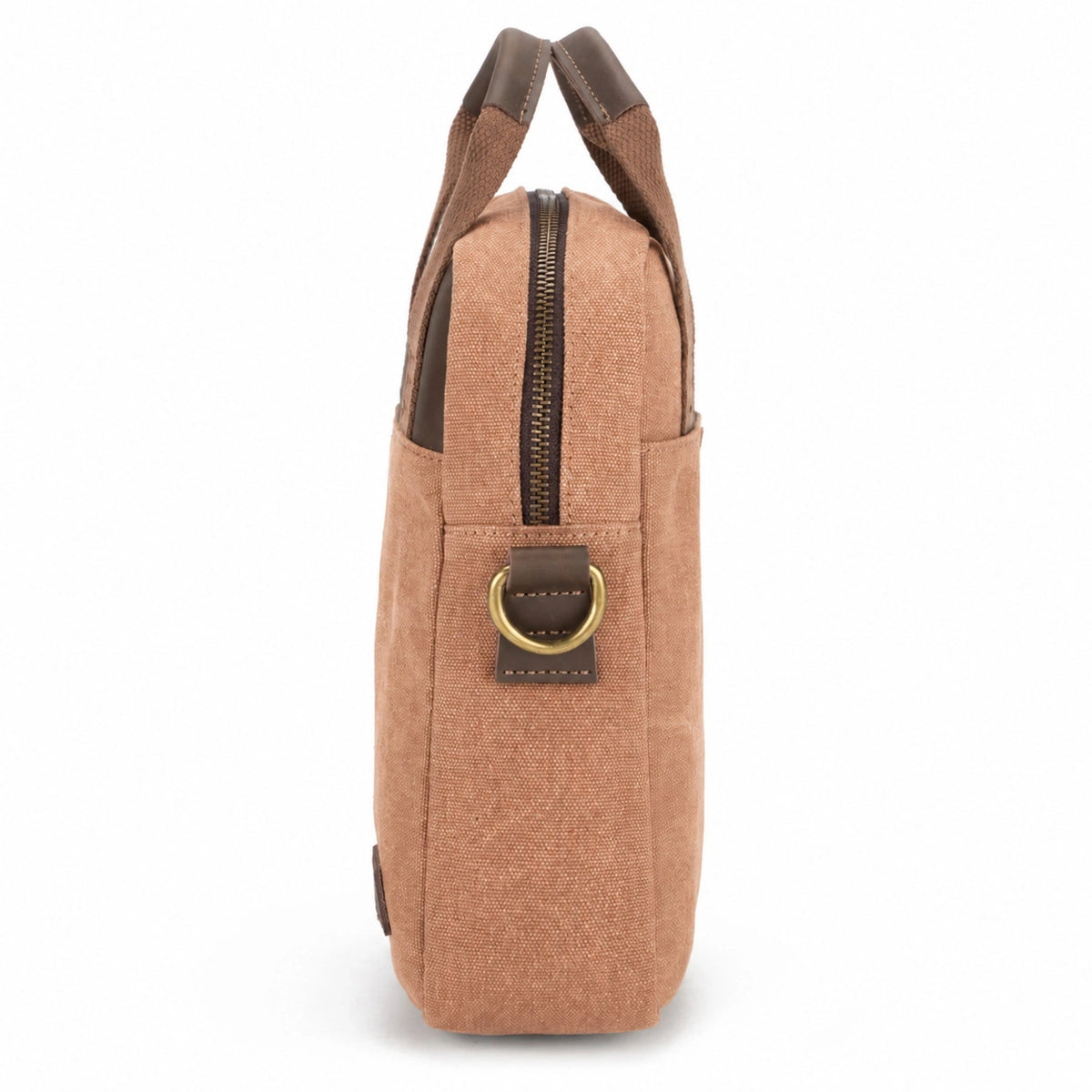 Bolso bandolera de lona y piel VANEAU – Marrón camel oscuro