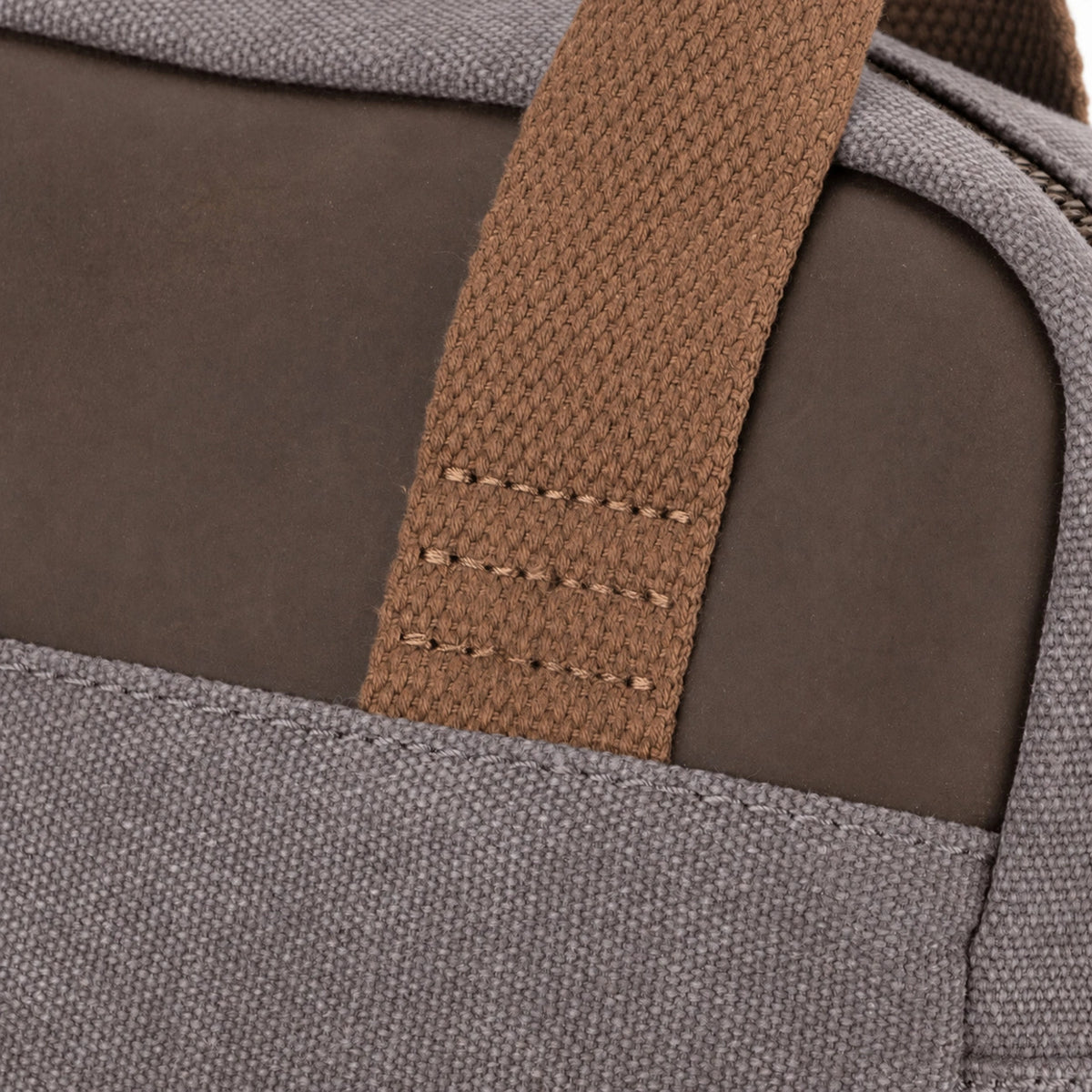 Umhängetasche aus Canvas und Leder VANEAU in Taupegrau