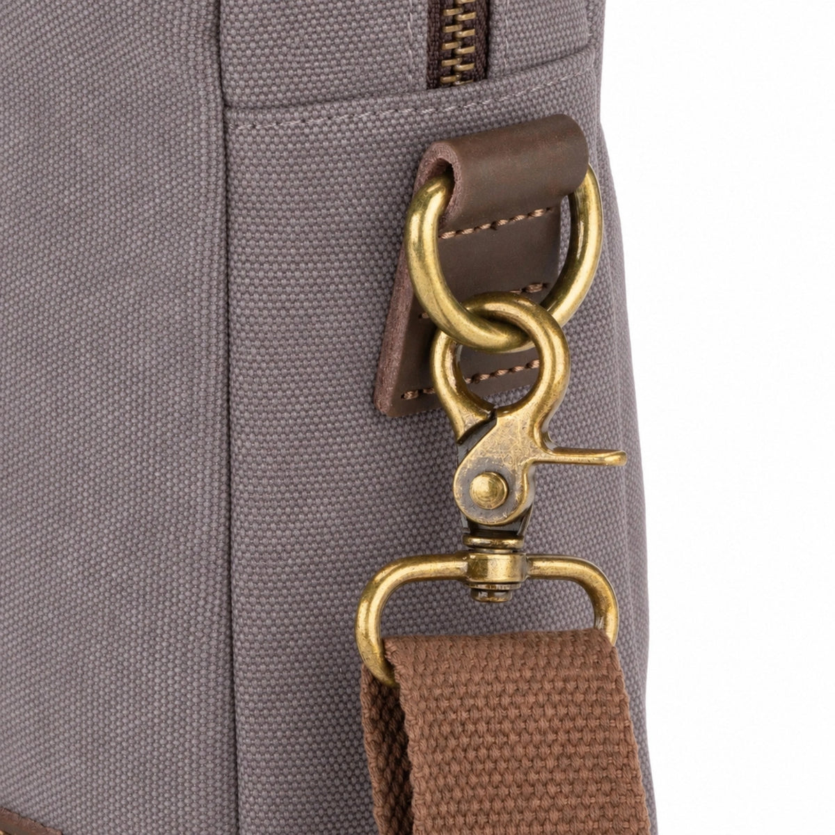 Umhängetasche aus Canvas und Leder VANEAU in Taupegrau