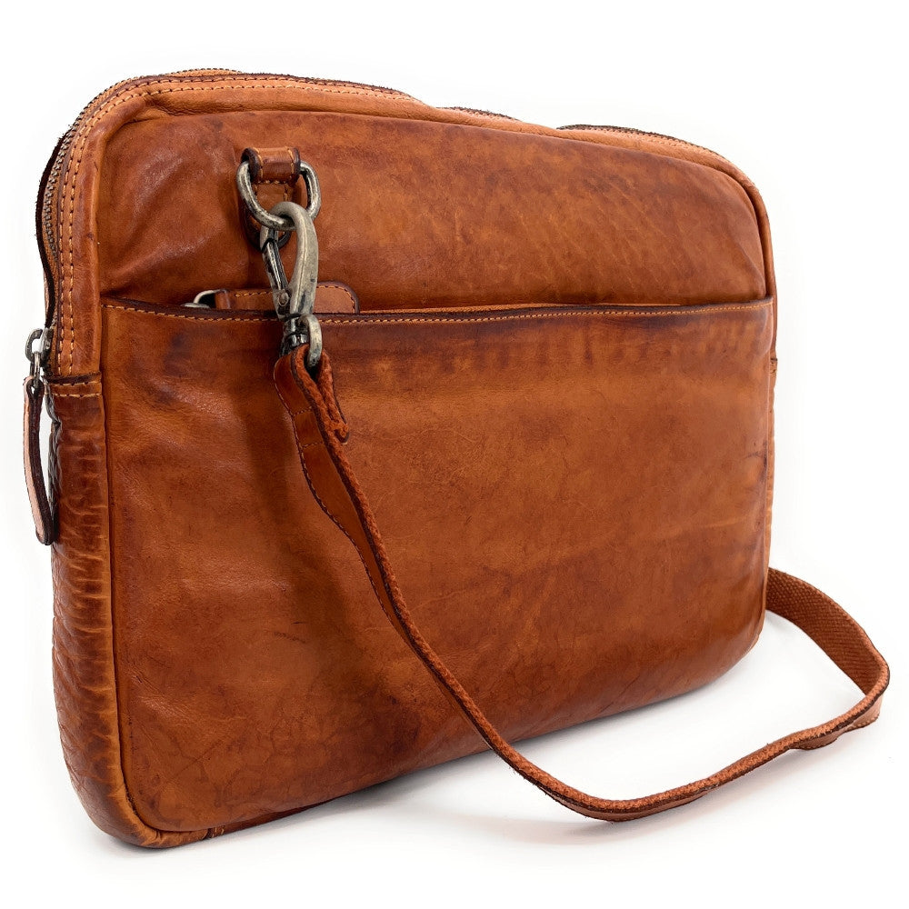 Sacoche ordinateur en cuir vintage OXFORD Cognac