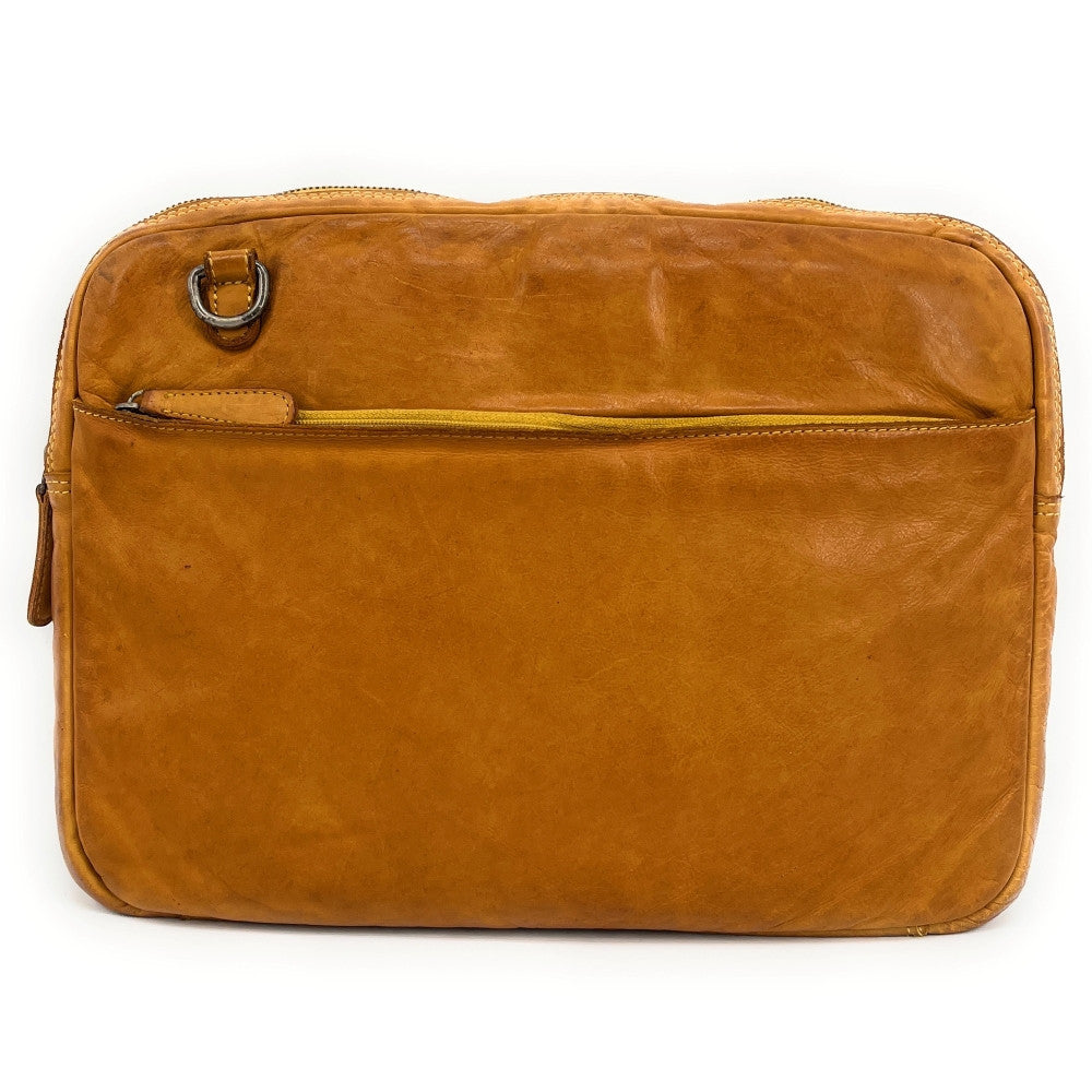 Sacoche ordinateur en cuir vintage OXFORD Jaune Moutarde