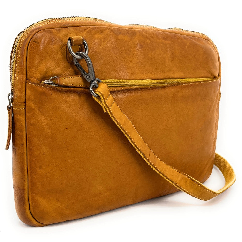Sacoche ordinateur en cuir vintage OXFORD Jaune Moutarde