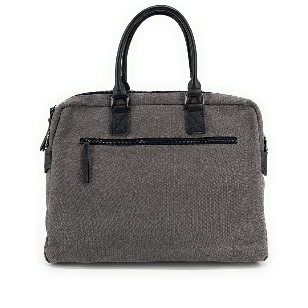 Sacoche ordinateur en toile et cuir TAIPEI Gris pigeon