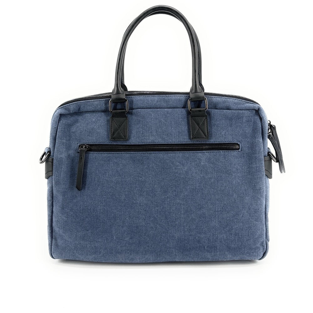 Sacoche ordinateur en toile et cuir TAIPEI Bleu denim