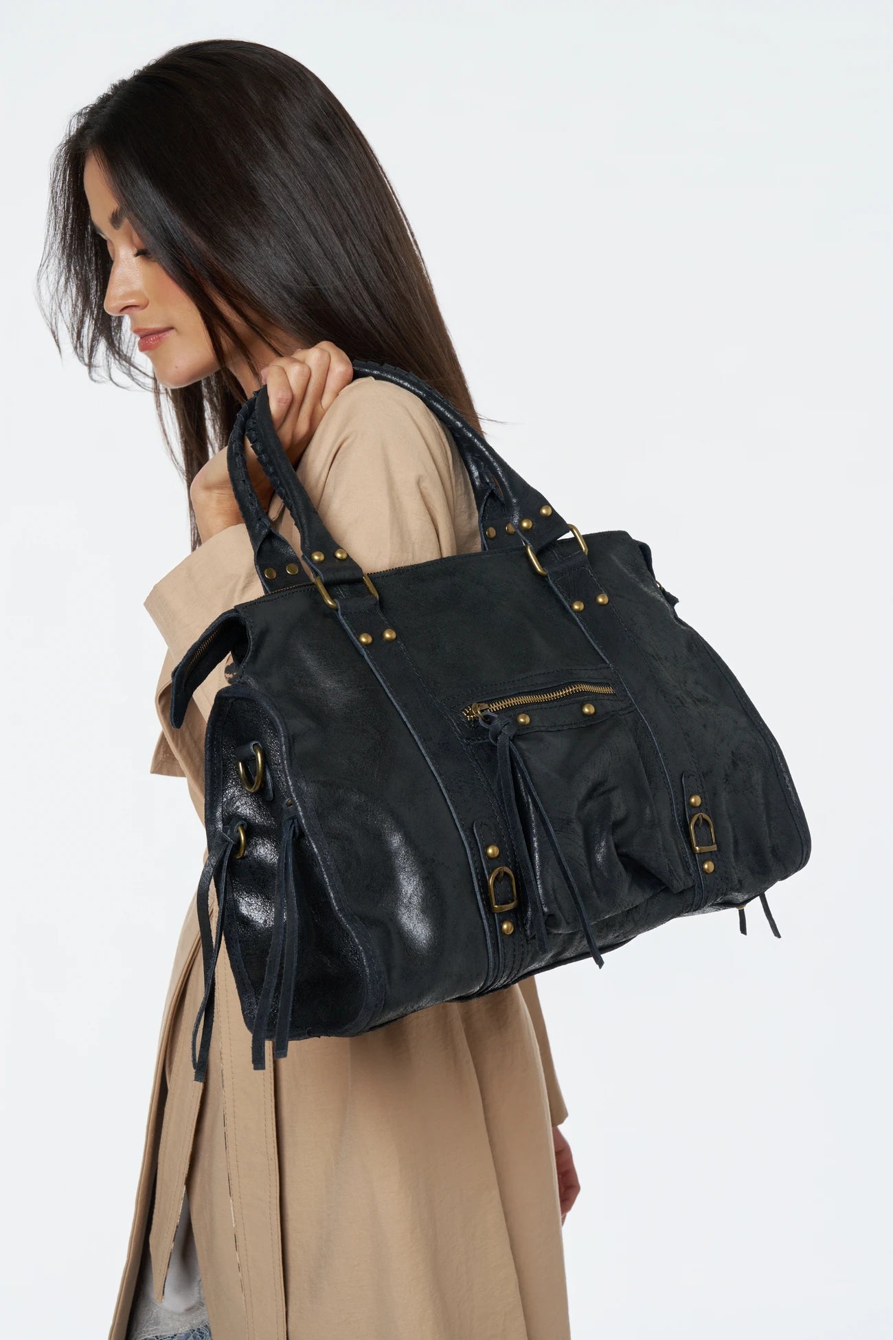 Sac à main en cuir brossé SANDSTORM Noir