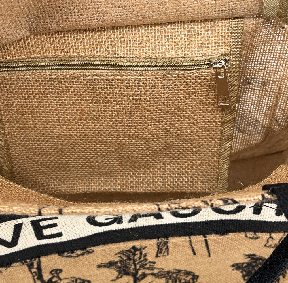 Sac cabas tote book en jute imprimée LE TOTE multicolore 3