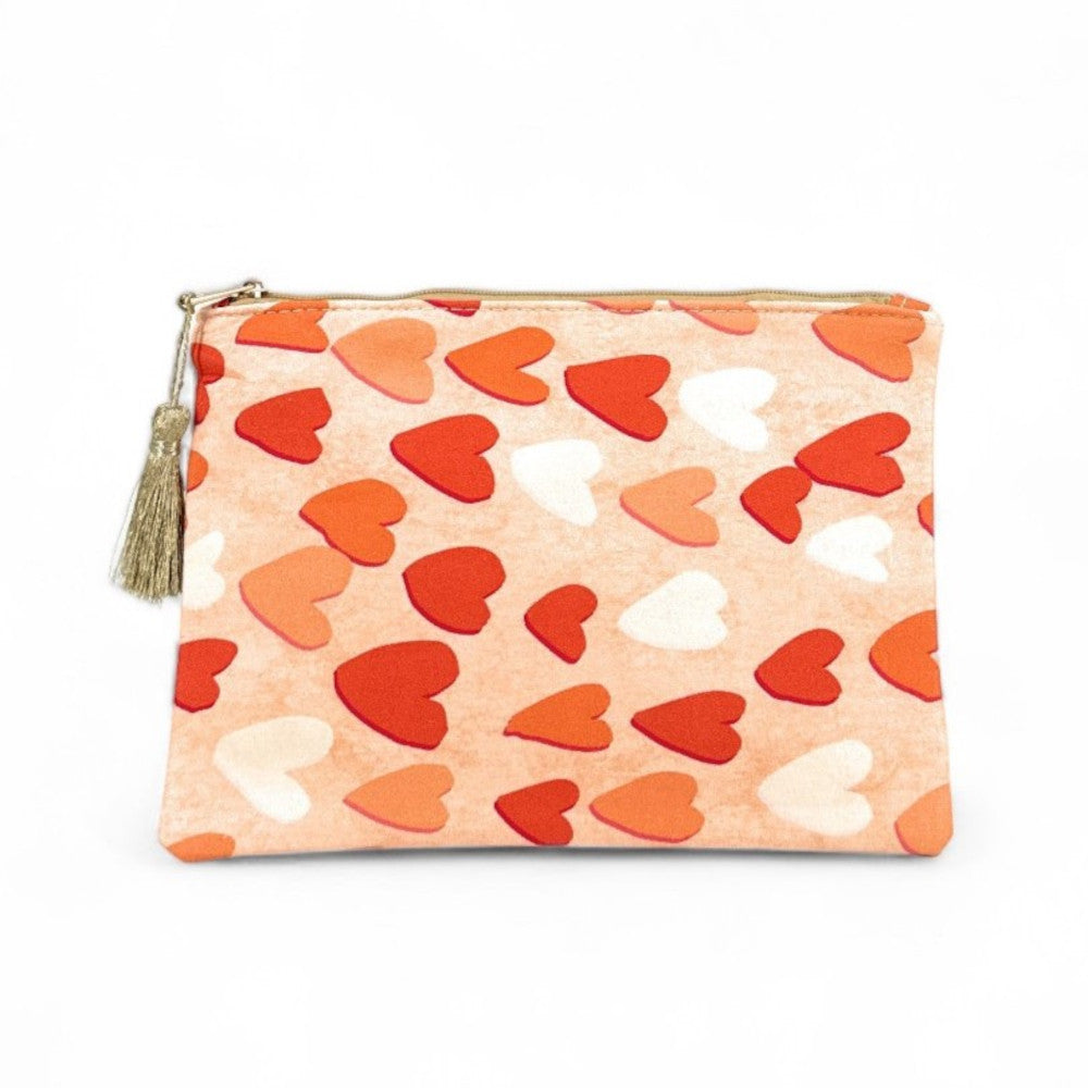Trousse en coton imprimé cœurs LOVELY Pêche
